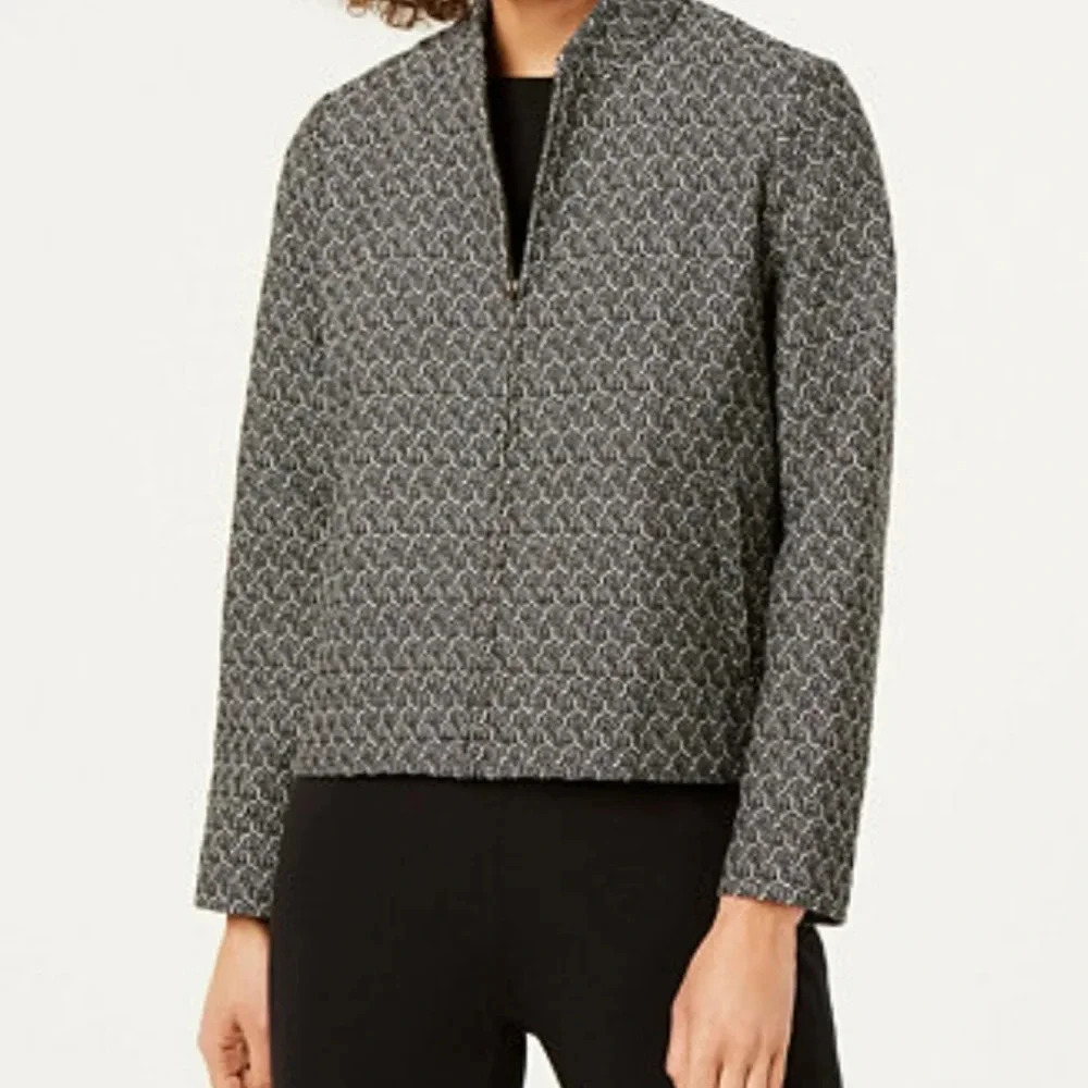 Eileen Fisher full-zip Pattern jacket black & white organic cotton PL Office
